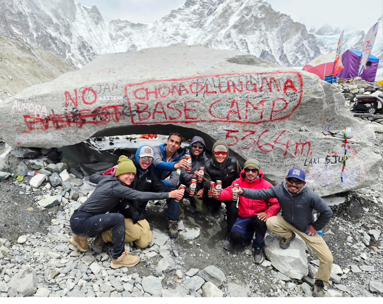 Celebrating at EBC rock with team