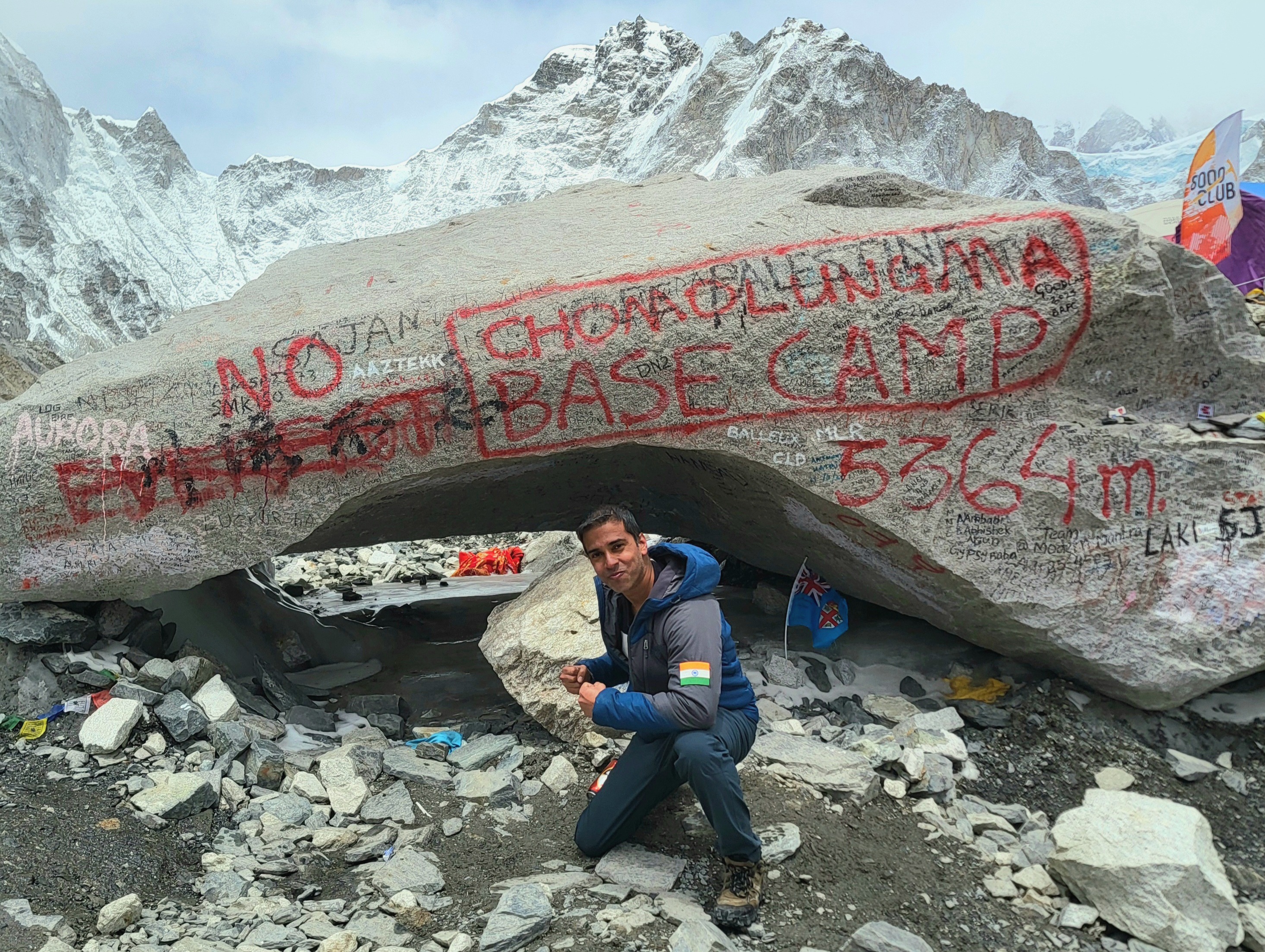 At EBC rock with Indian flag on sleeve