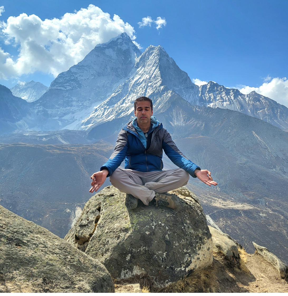 Meditating with Ama Dablam in the background